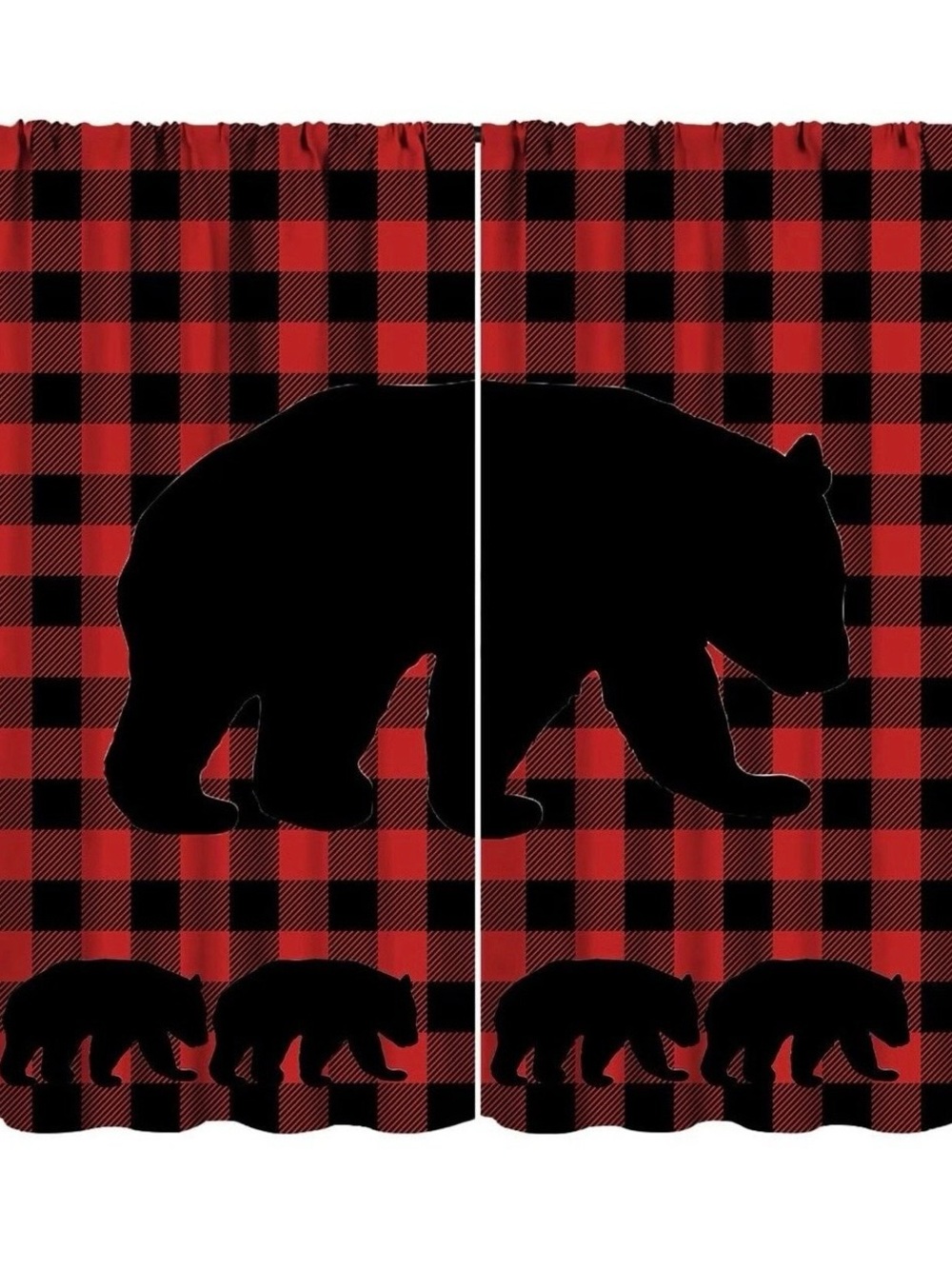 Plaid Bear Blackout Curtains Rustic Red Black Buffalo Plaid Bear Silhouettes